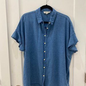 Madewell denim button down with flutter sleeve